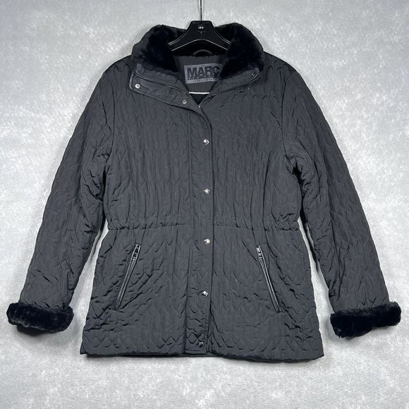 Marc New York by Andrew Marc Jacket Womens PM Black Chevron Quilted Jacket Fur - Picture 1 of 15